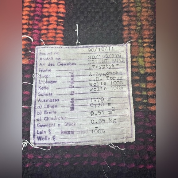 Vintage Polish Folk Art Handwoven Wool Kilim Wall Tapestry - Picture 7 of 7